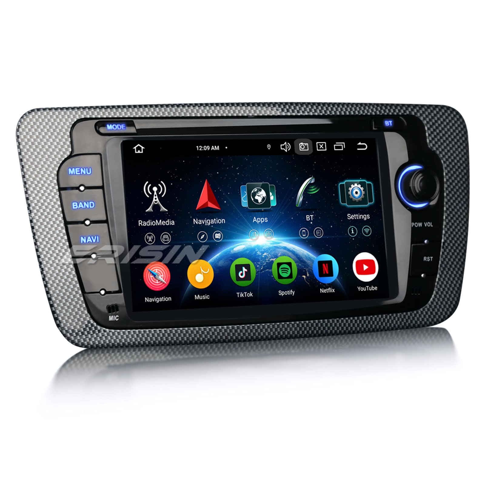 Erisin Android 14 8-Kern 4GB+64GB Autoradio GPS Navi für SEAT Ibiza 2009-2013 7 Zoll IPS Touchscreen Unterstützt Kabelloses CarPlay Android Auto DAB+ WiFi 4G Bluetooth 5.0 Canbus DSP USB OBD2 Radio