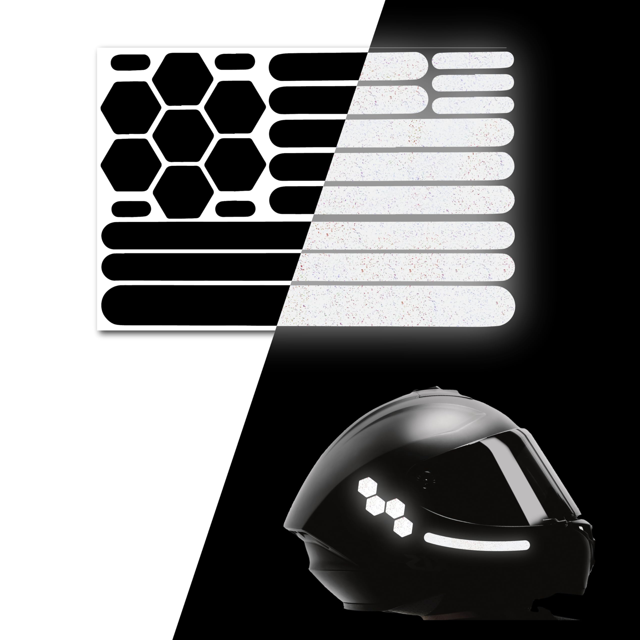 2 Pcs Helmet Stickers, Reflective Tape for Helmets, High Visibility Black Decals for Motorcycle and Bicycle, Discreet Design for Night Safety,44 Posts-picture-10