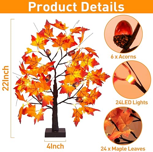 Miniatura 5 de EAMBRITE Árbol de abedul iluminado, decoración de árbol de Navidad, funciona con pilas, árbol de mesa con 24 luces LED, pequeño árbol artificial