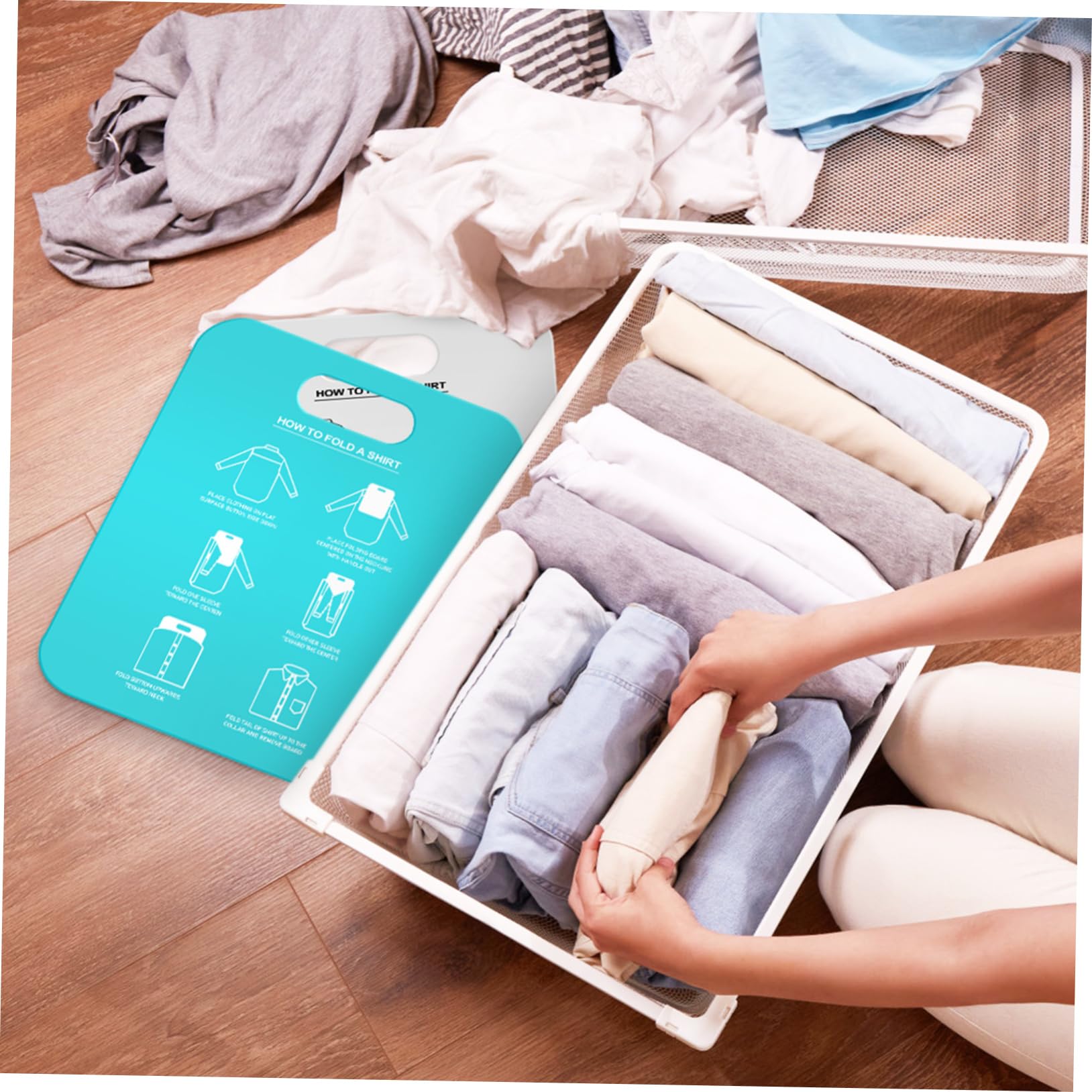 VICASKY Cartella per Camicie e Tavola Pieghevole per Vestiti Adulti, Strumento per Piegare Camicie e Magliette, Set da 2 Pezzi Bianco e Azzurro, Organizzatore Salvaspazio