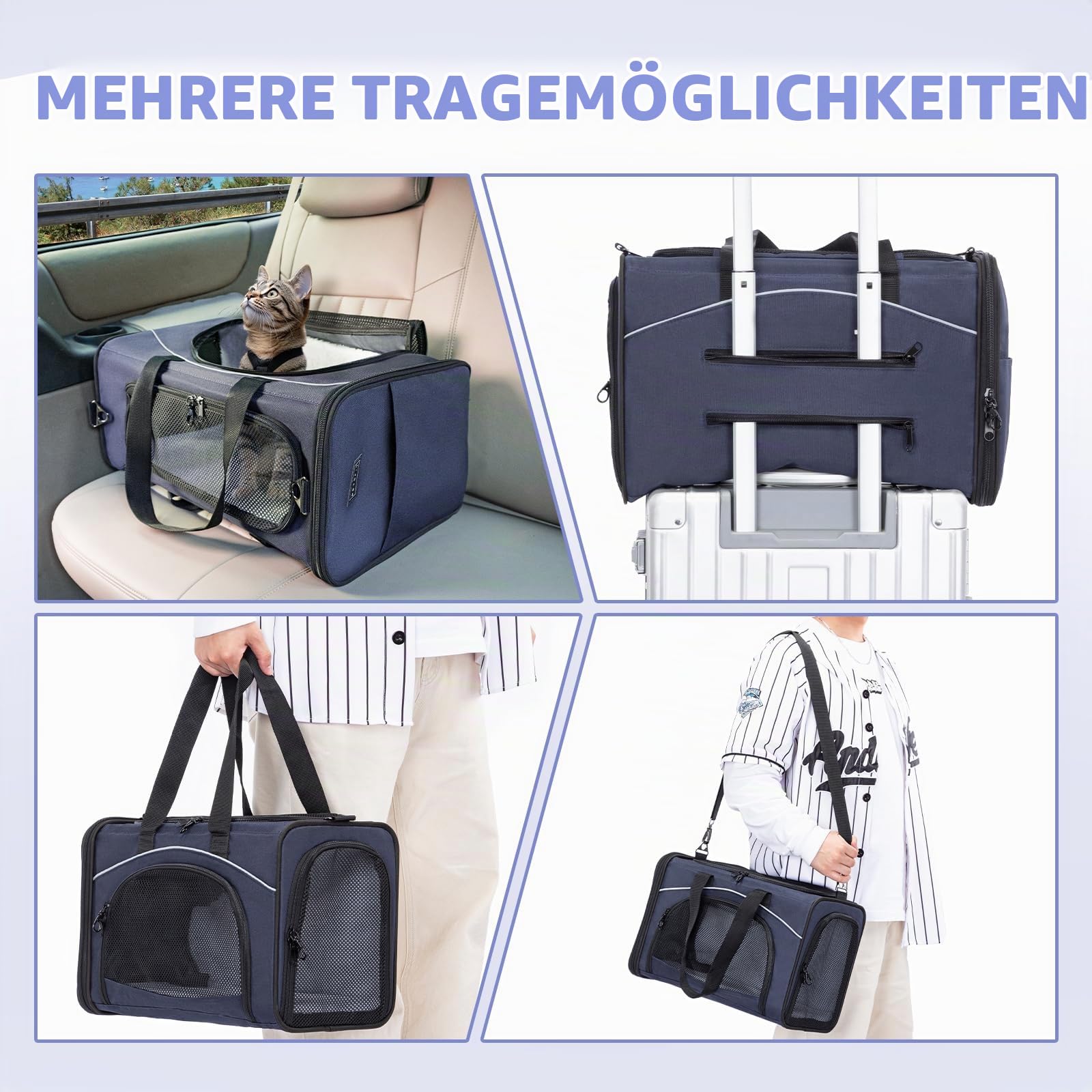 Petsfit DCC1910 Transporter Dla Psa I Kota Torba Lotnicza Składana 42x22x28 CM Niebieska — zdjęcie 8
