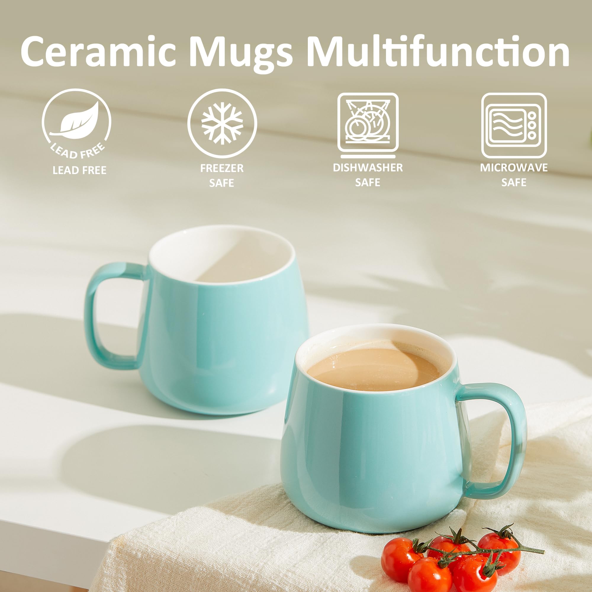 Teocera Juego de 4 tazas de café de cerámica de 473 ml, apilables, aptas para microondas, lavavajillas y horno, ideales para café, capuchino, chocolate caliente, regalos de inauguración de la casa