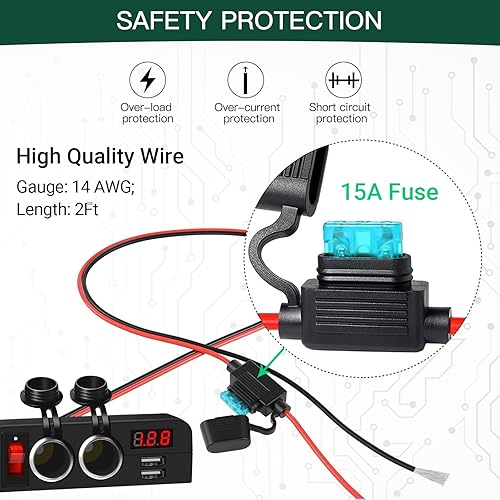 Miniatura 5 de Toma de corriente de 12 V, divisor de enchufe para encendedor de cigarrillos, adaptador de cargador de coche de 2 enchufes con carga de salida USB