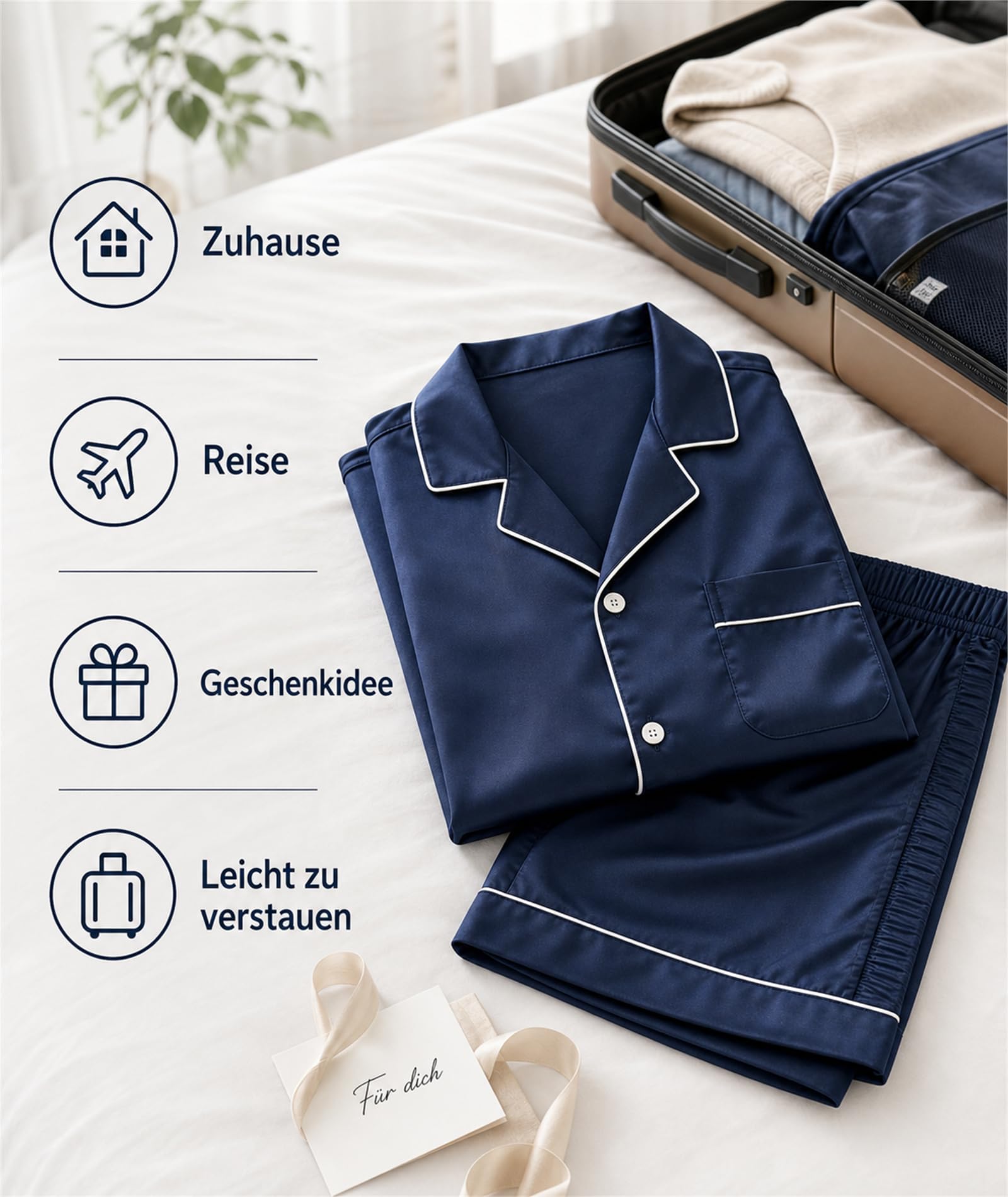 Ensemble pyjama en soie pour homme à manches courtes – Pyjama en satin, respirant et élastique, ensemble de pyjama deux pièces pour dormir et à la maison