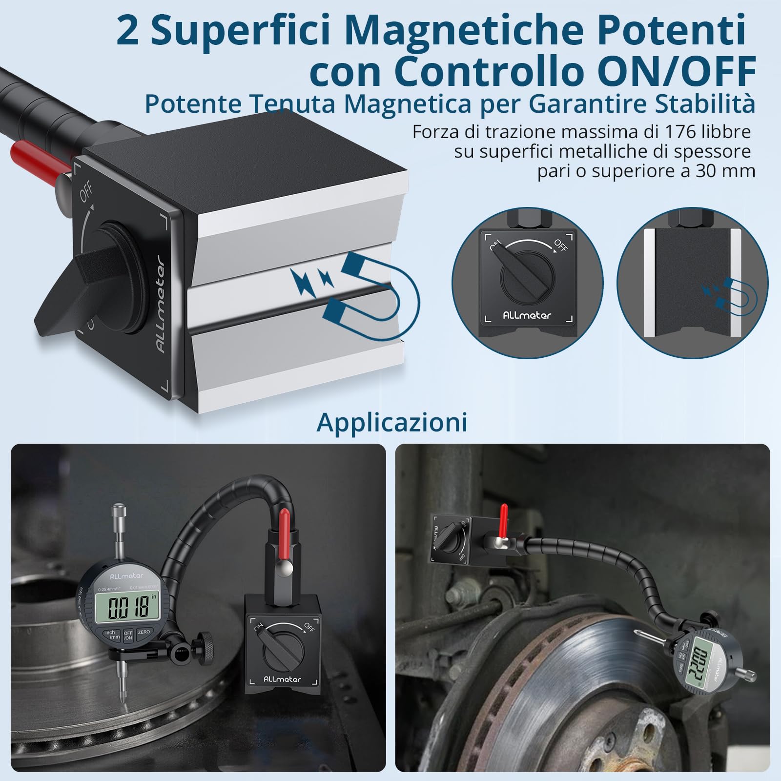 LCD Comparatore Centesimale 0-25.4mm con Base Magnetica Flessibile 80KG, Controllo ON/OFF, Indicatore Digitale di Precisione 0.01mm/0.0005" con Braccio Regolabile e Valigetta