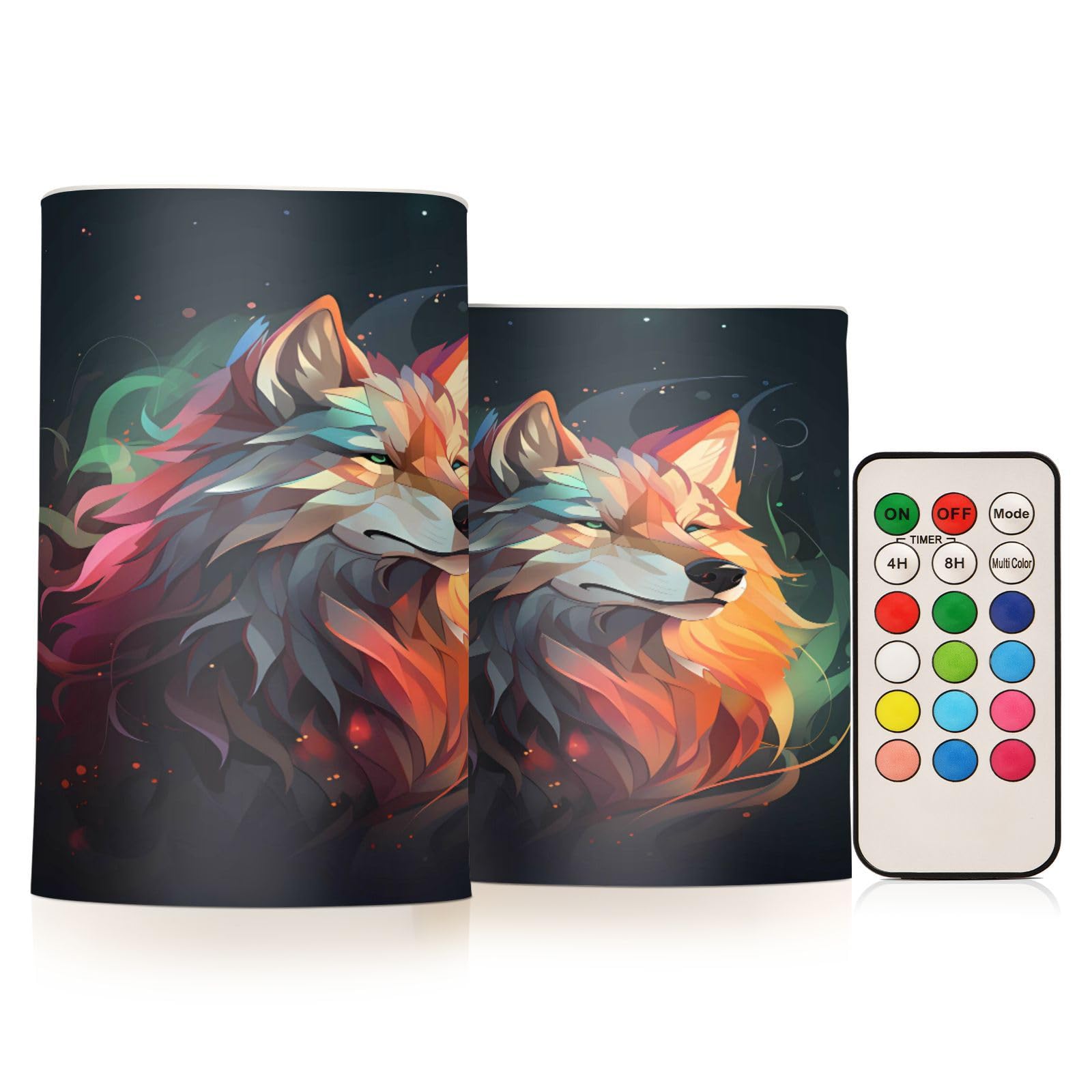 ALAZA Wolf (42) Flickering Flameless Candles Battery Operated with Remote Timer,Tea Light Candles LED Pillar Votive Candles Set of 2 for Outdoor Indoor Decorations