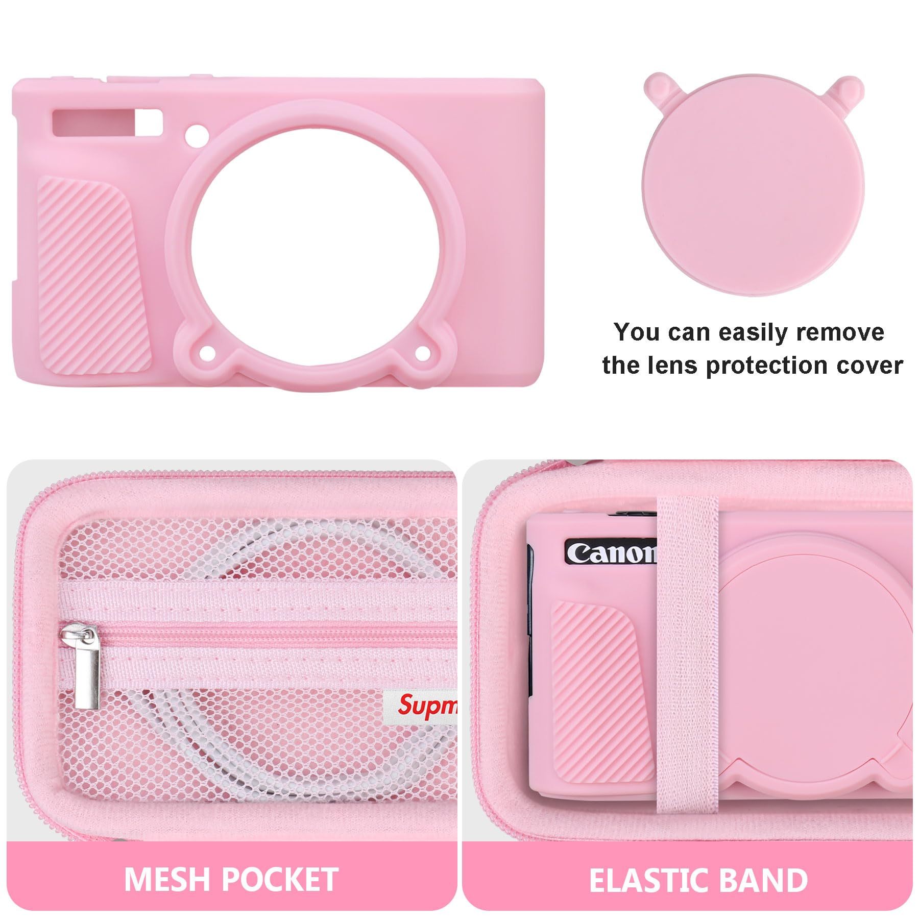 Estuche para SX740 SX730 Cámara, SX740 SX730 HS Cámara Estuche Paquete, Incluye la Caja de Carga Dura * 1 + la Caja de la cámara de Silicona Suave * 1, Rosa