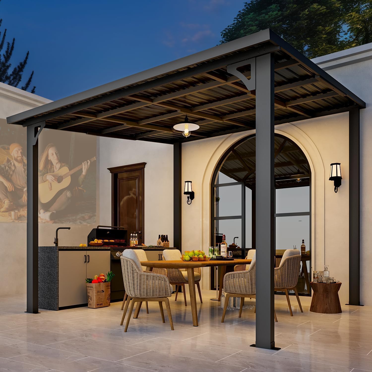 YODOLLA 3x3m Hardtop Pergola Aluminium Jardin Exterieur,Pergola Adossée