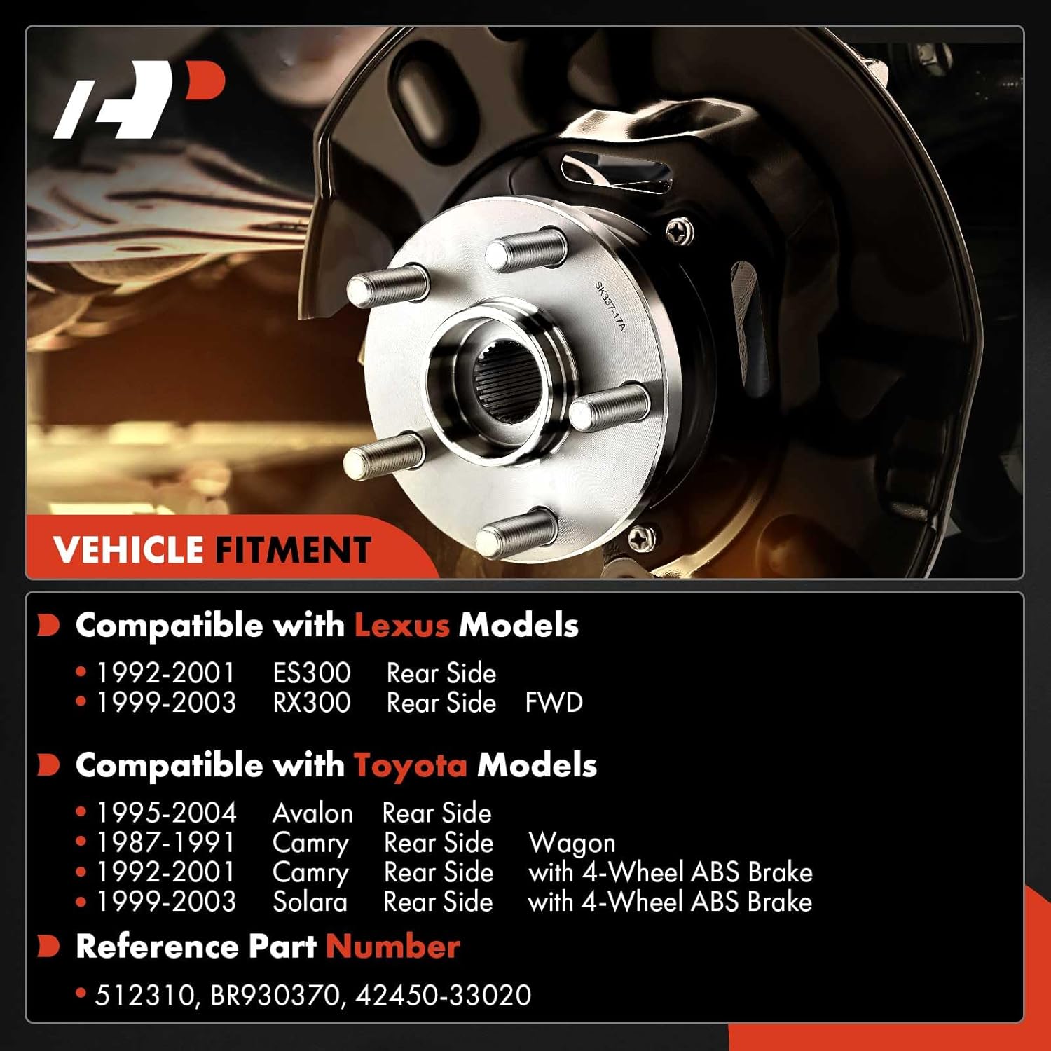 A-Premium Rear Wheel Bearing and Hub Assembly with ABS Ring & 5-Lug Compatible with Toyota Avalon 1995-2004, Camry 1987-2001, Solara 1999-2003 & Lexus ES300 1992-2001, RX300 1999-2003