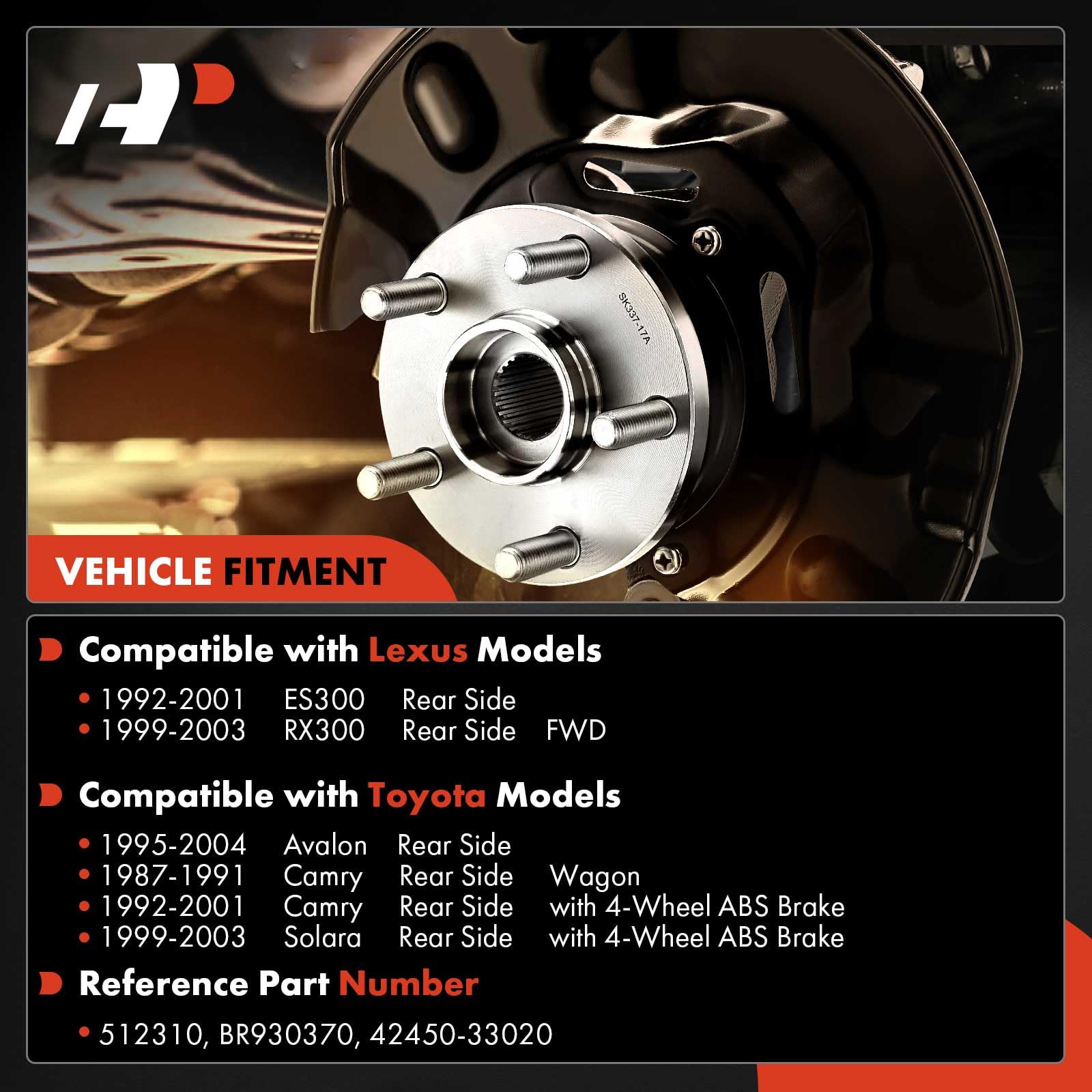 Rear (L OR R) Wheel Hub And Bearing Assembly For Toyota Avalon Camry Solara - Non ABS 3DACF030N-1, 512311 - Foto 7