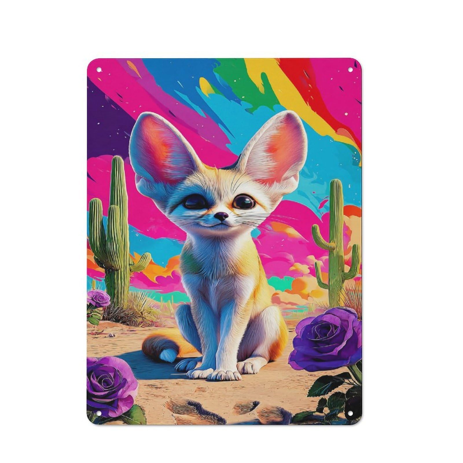 Junmoney Colorful Desert Fox Portrait Metal Plaque With Design 40X30cm, Vintage Bistro Wall Plaque For Coffee Bar, Kitchen, Bistro Or Tea Corner