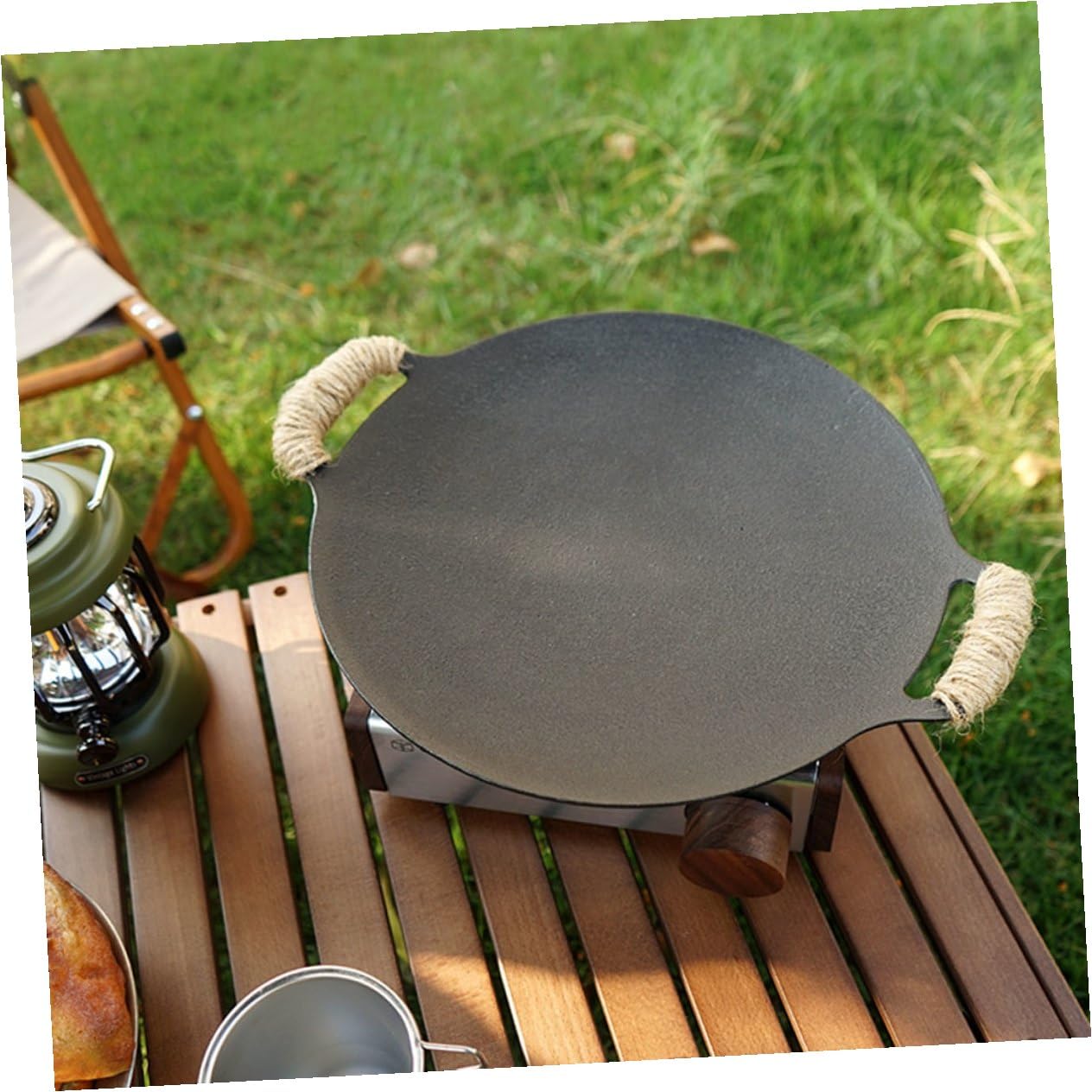 BETOOKY Piastra Grill in Ferro per Barbecue e Campeggio Manico | Uso Domestico e Vacanze in Famiglia, Ampia Superficie per Carne e Verdure, Finitura senza Sbavature