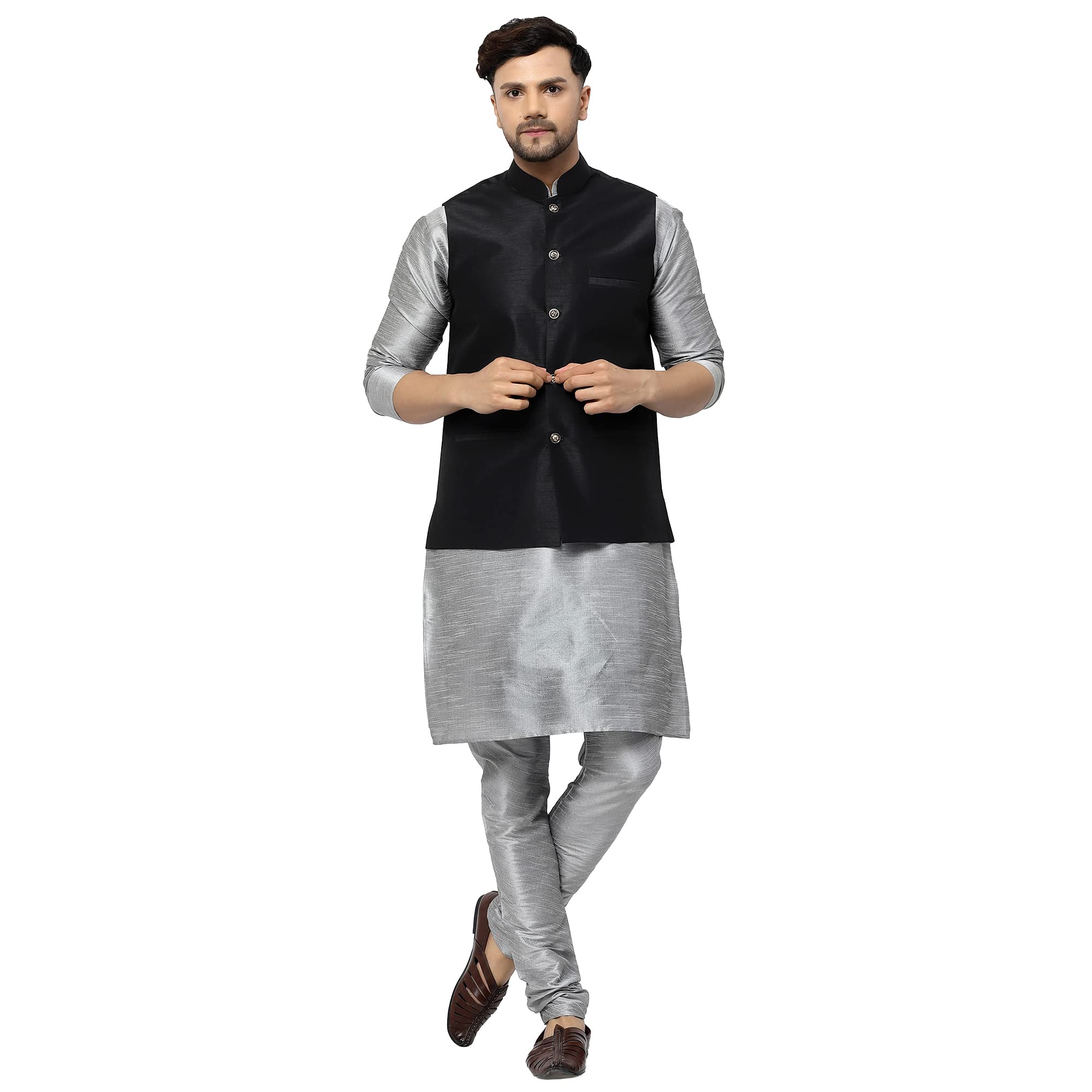 Men's Solid Kurta Pajama & Solid Nehru Jacket Set.-picture-18