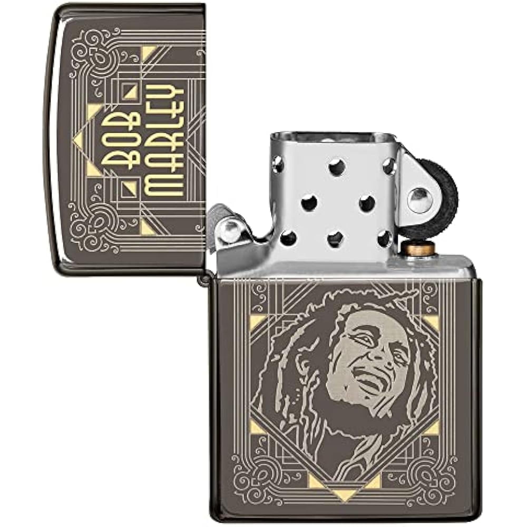 Zippo Briquet Tempête - Design Bob Marley en Deux Tons Laser avec Finition Black Ice - Rechargeable - Réutilisable - Design Coupe-Vent - Coffret Cadeau - Fabriqué aux États-Unis