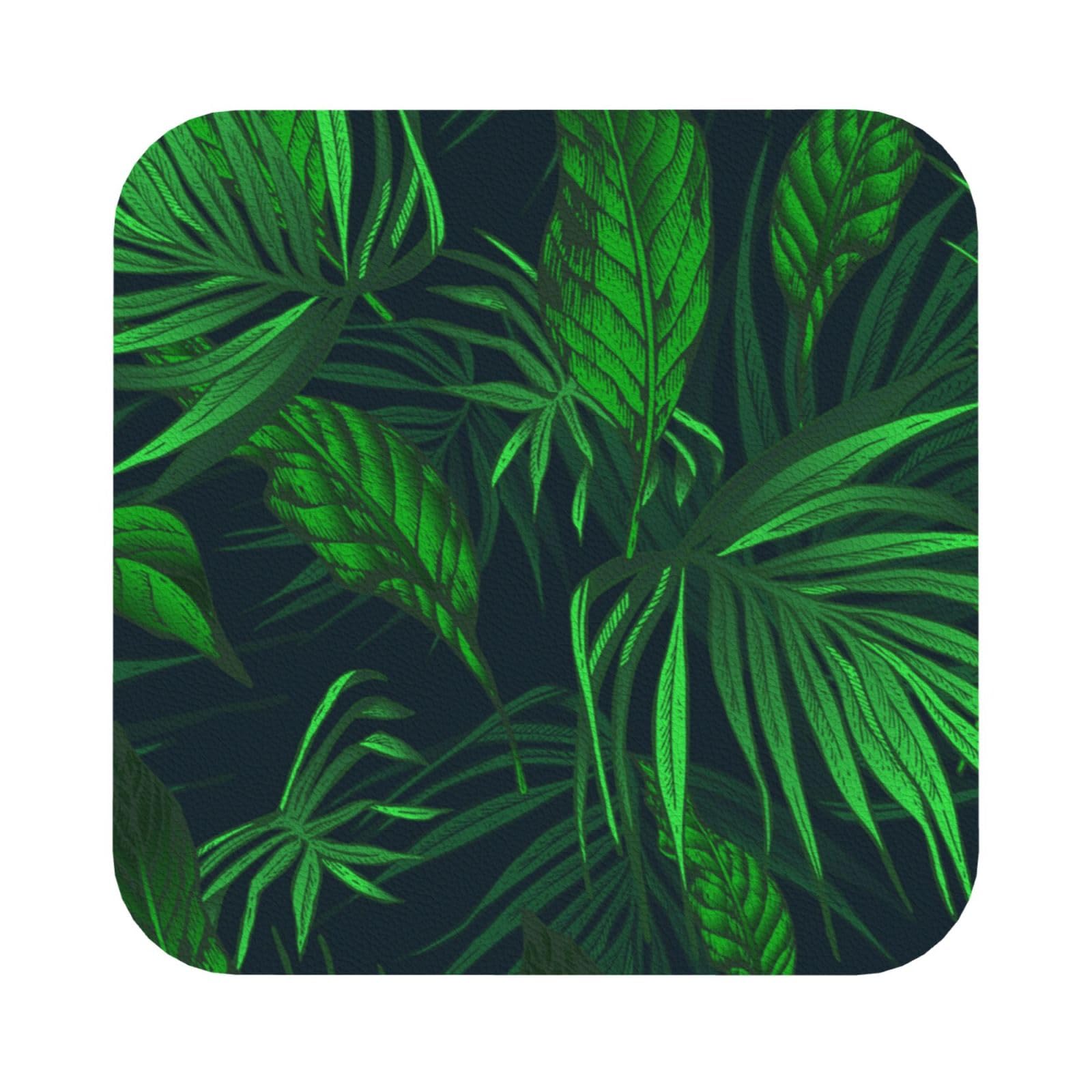 Green Tropical Plant PU Leather Coasters Set of 6 Square Drink Coasters