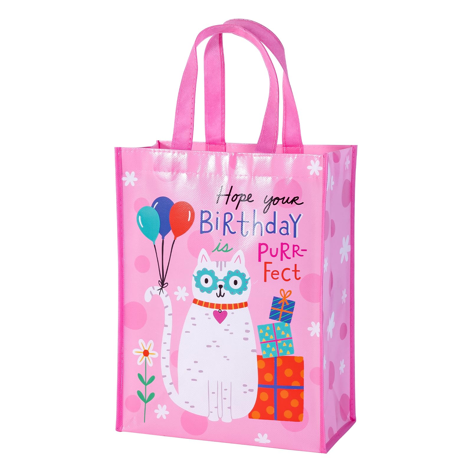 WRAPAHOLIC Large Reusable Birthday Gift Bag with Handles - 10 x 5 x 13 inch - Floral Happy Birthday