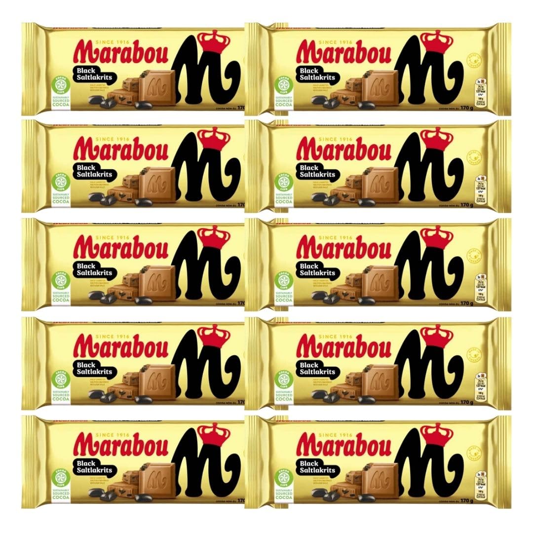 Marabou Black Saltlakrits 10×170 g (insg. 1,7 kg) | Süß-salzige Schokolade mit Salzlakritz | Großpackung für Büro, Events & Handel | Schwedische Schokolade
