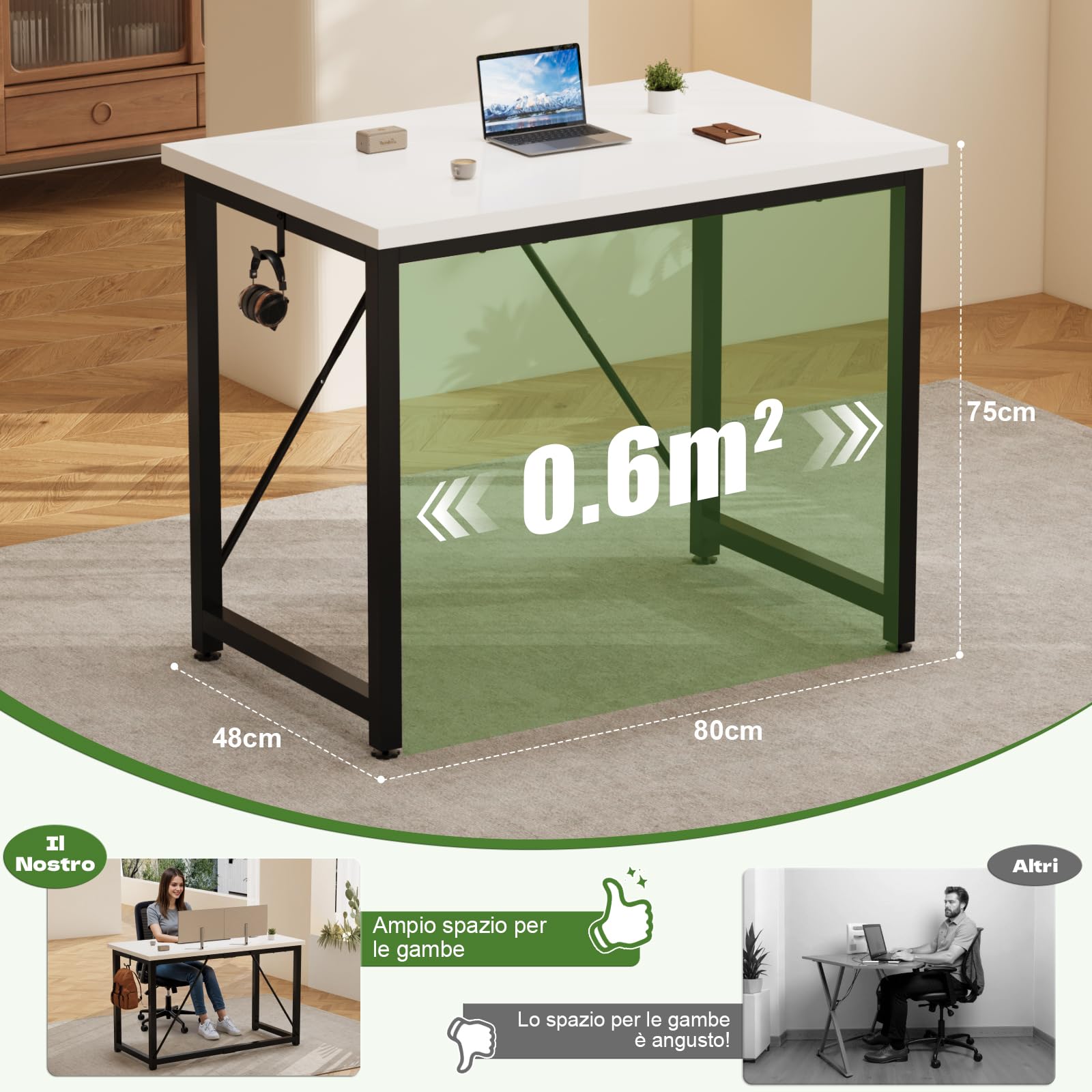 Devoko Scrivania per computer e laptop, stabile, da 80 cm, dal design moderno, semplice e compatto, per ufficio, studio, camera da letto, bianco