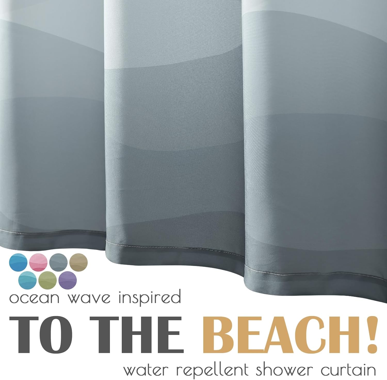jinchan Ombre Grey Ocean Wave Shower Curtain Waterproof Fabric Shower Curtains for Bathroom Gradual Color Design Nautical Coastal Beach Bath Decor with 12 Hooks 70x72 Inches