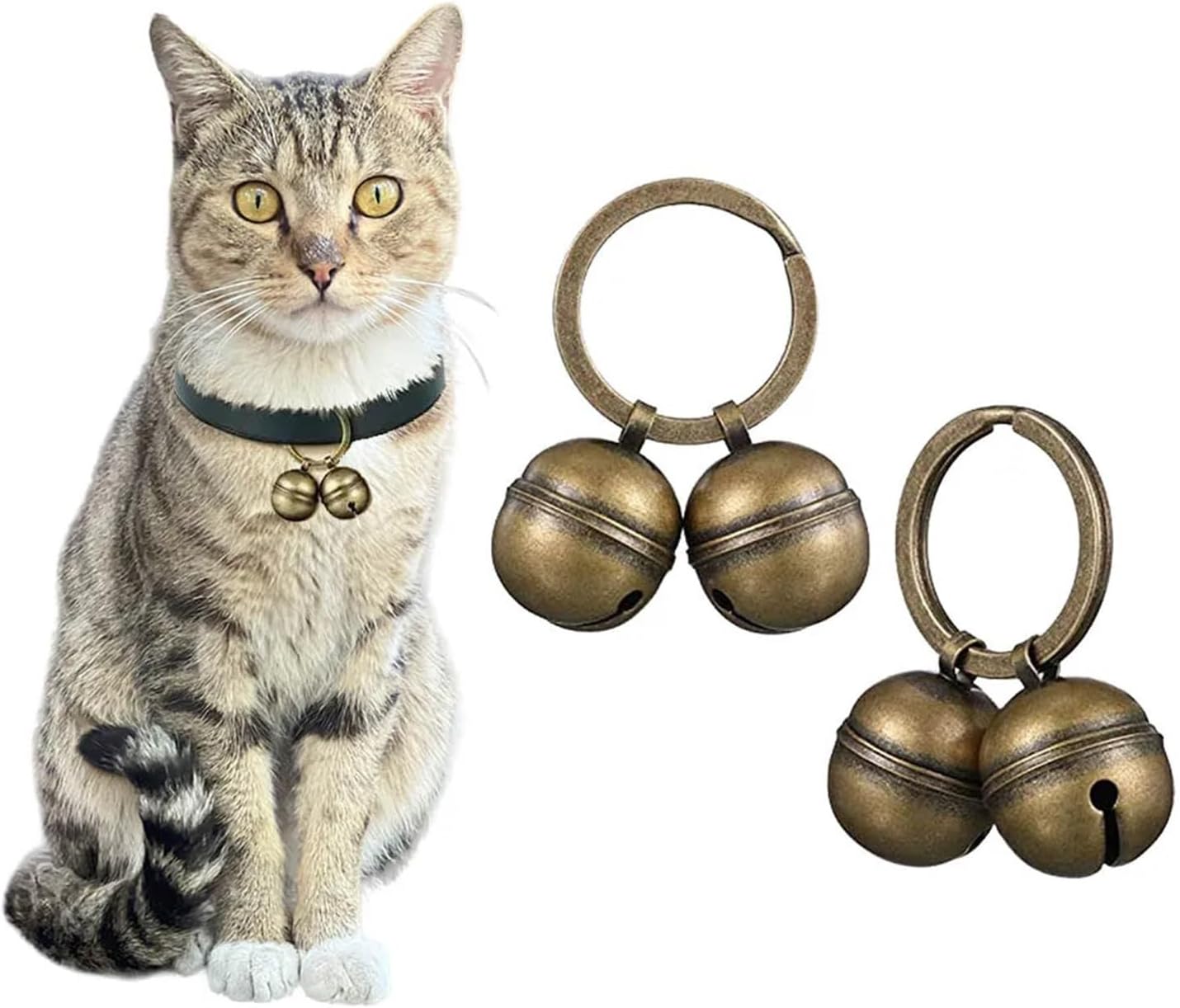 Dog Collar Bells 3pcs Loud Copper Pet Bell Collar Accessory Adjustable Attachment with Melodious Jingle Sound for Dog Cat(B)