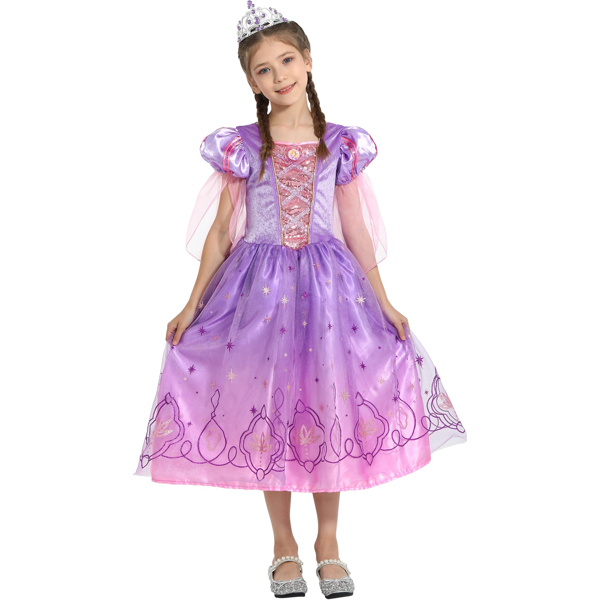 Lingway Toys Girls Princess Dress Up Costume, Rapunzel Cosplay Dress, Light Up Girls Halloween Snow Queen Princess Dress