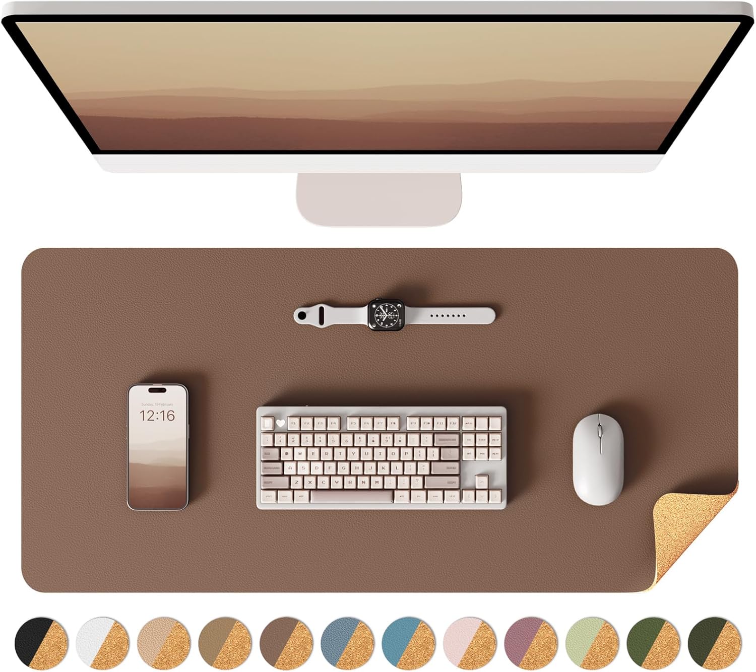 YSAGi Double-Sided Desk Pad, Leather Desk Mat, Eco Cork Desk Pad Protector, Large Mouse Pad for Desk, Waterproof Desk Blotter Pad, Desk Writing Pad for Office Work/Home(23.6"x13.7",Coffee+Cork)