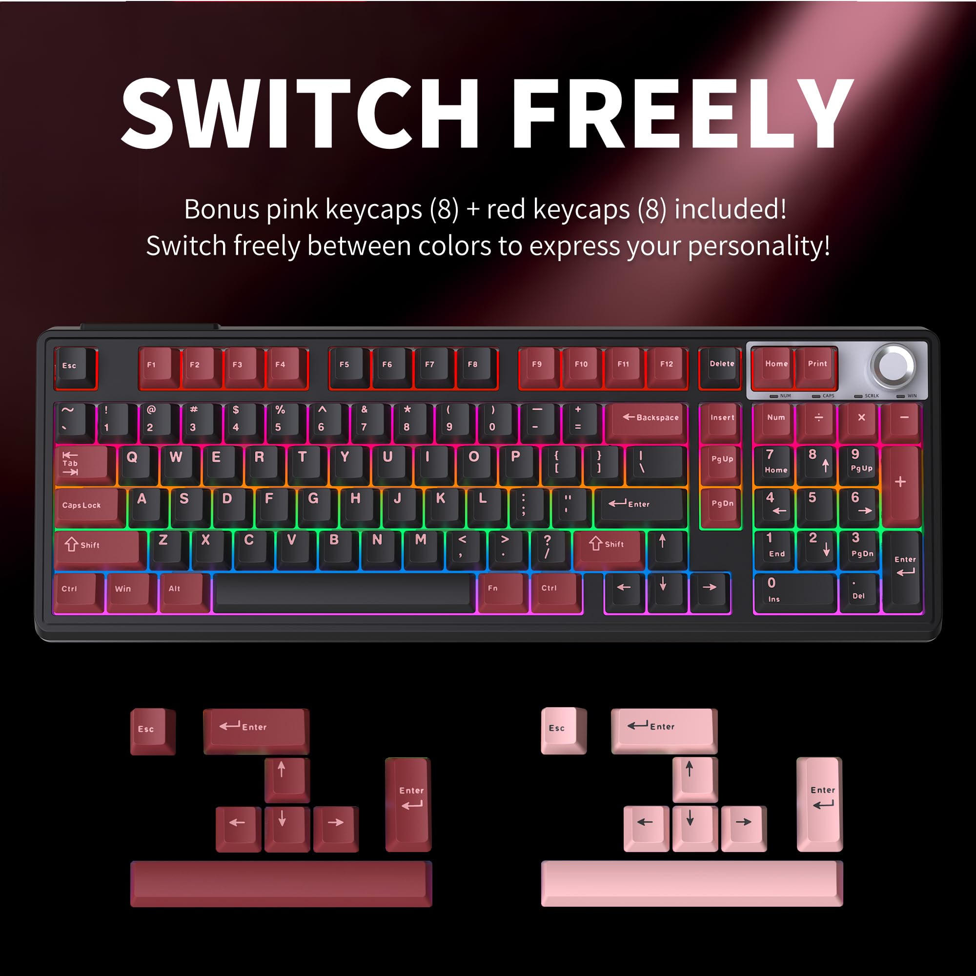 Tastiera meccanica al 98% wireless/cablata per gioco/ufficio, batteria 4000 mAh, Bluetooth 5.0/2.4G/USB-C, tasti in PBT retroilluminati RGB, compatibile con PC Mac, unghie lunghe, sensazione