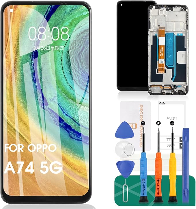 para OPPO A74 5G Pantalla LCD para OPPO A54 5G Pantalla de Repuesto para OPPO A74 5G Pantalla táctil CPH2197 Conjunto digitalizador CPH2195 Kit de reparación (Negro con Marco)