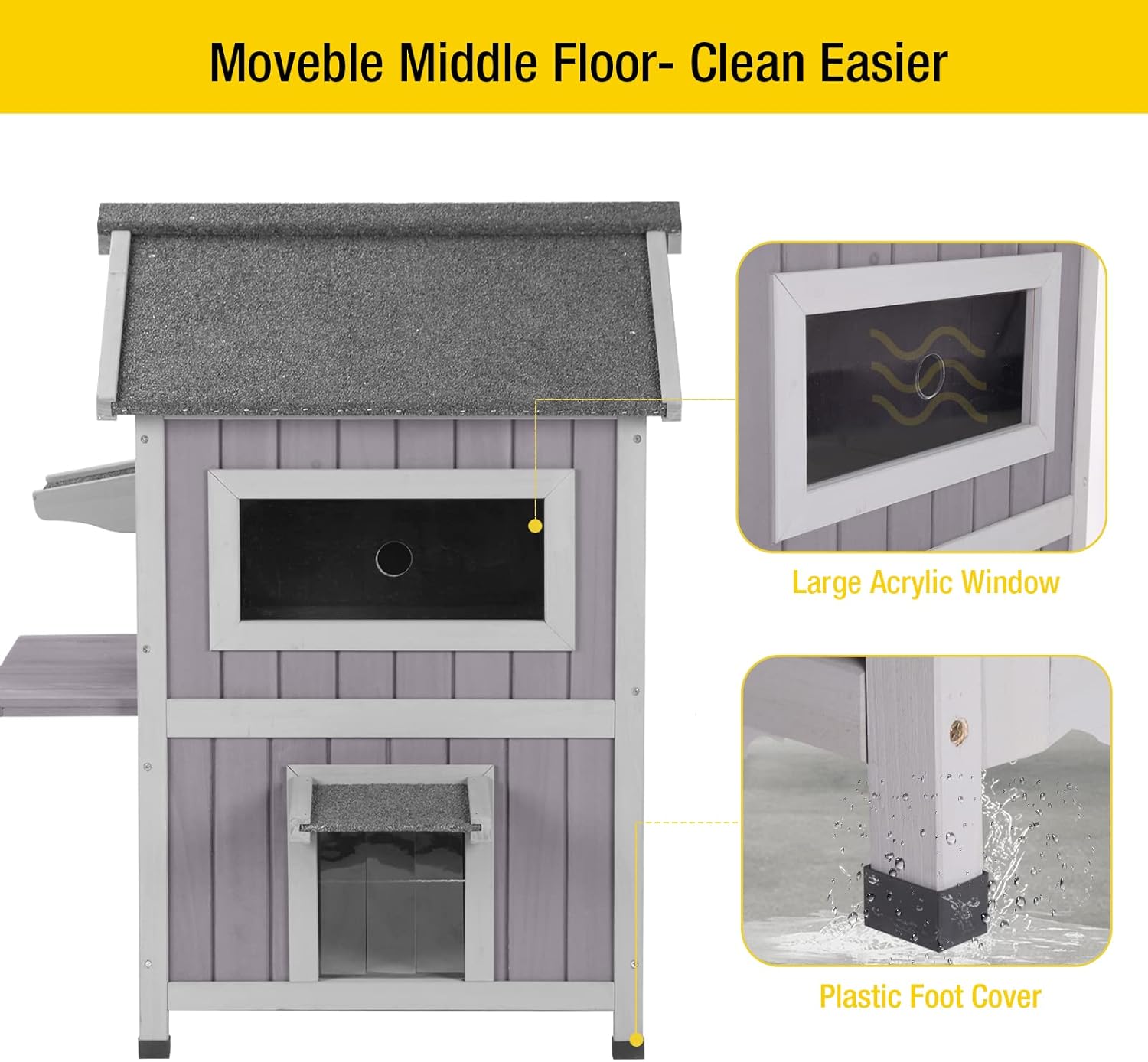 Aivituvin Cat House Outdoor Cat Shelter Weatherproof, 2 Story Kitty House Rainproof Cat Condo for Outside - Escape Door : Pet Supplies