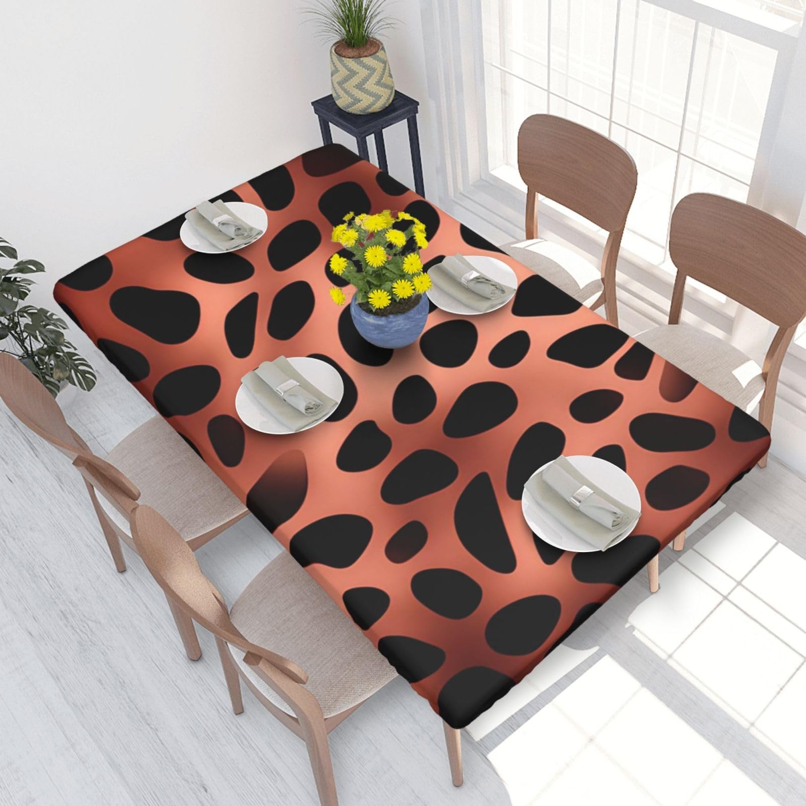 Leopard Waterproof Square Table Cover Elastic Fitted Tablecloth Oil Proof Table Protector For 4ft Table