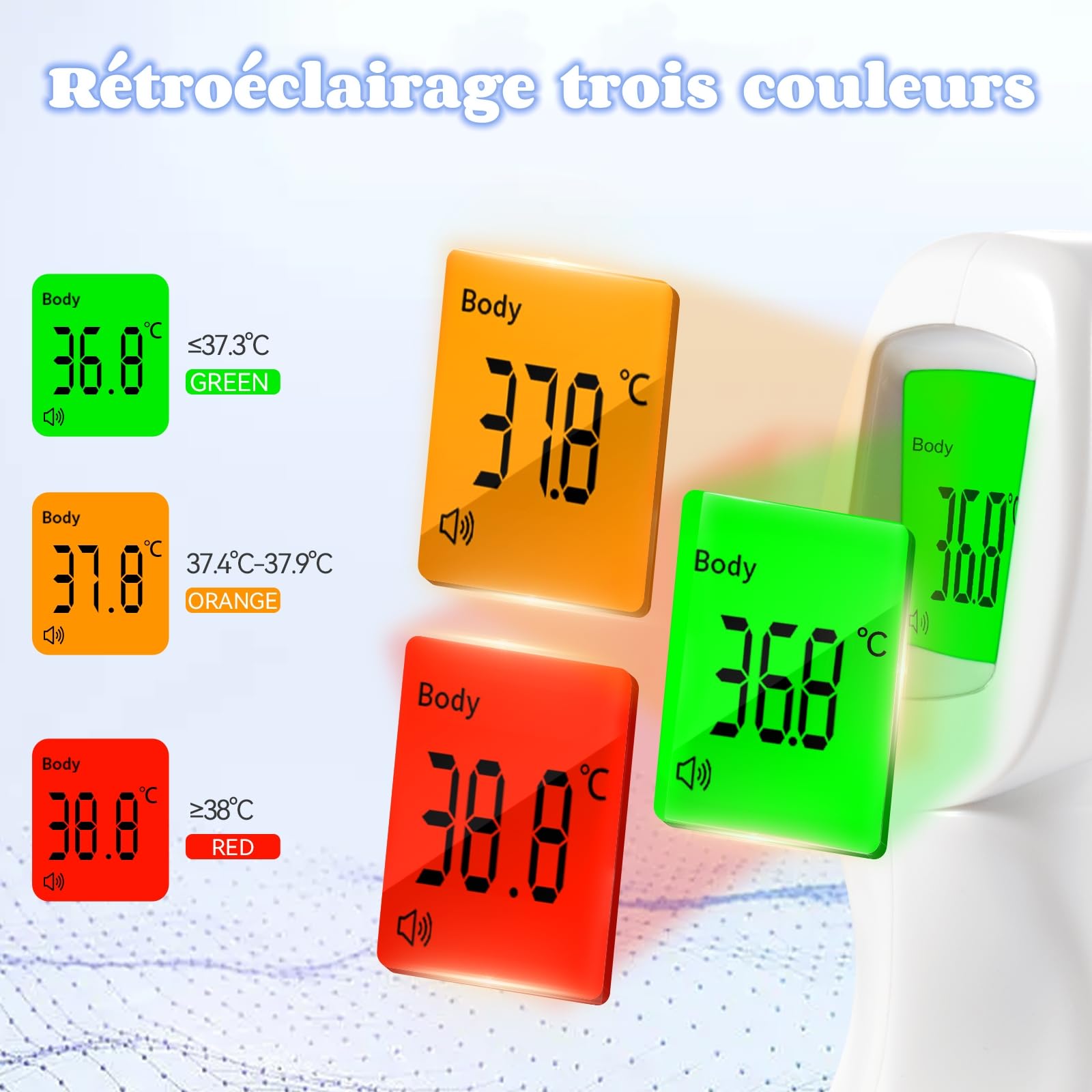 Thermomètre Frontal Adulte et Bébé, Berrcom Thermomètre Médical Infrarouge sans Contac avec Lecture Instantanée, Alarme de Fièvre, Mode Muet, Rappel de Mémoire