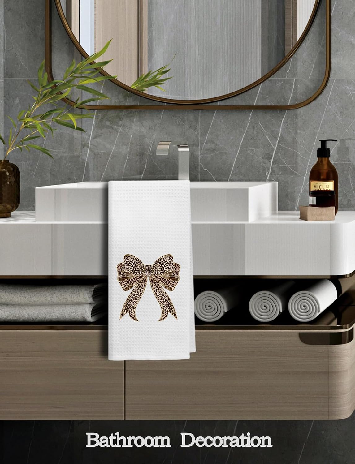 Coquette Leopard Print Bow Kitchen Towels, Trendy Cheetah Print Dish Hand Tea Towels, Coquette Girly Bathroom Decor, 16x24 Inch,Cheetah Modern Bow Towels for Kitchen Bathroom image 4