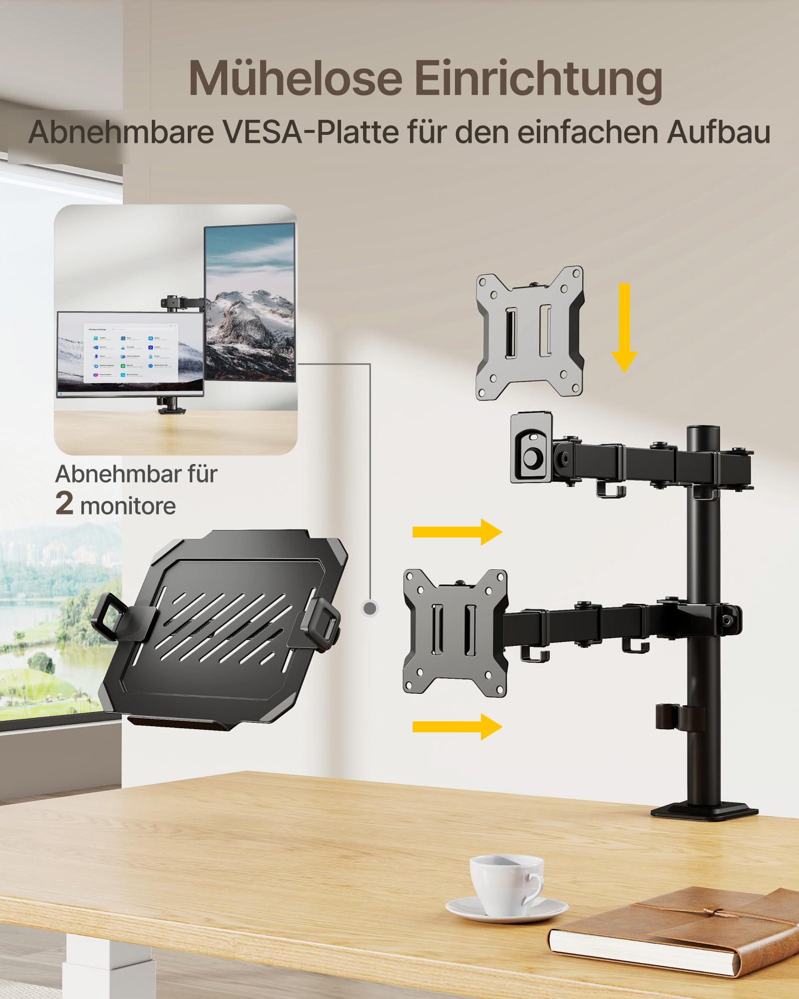 monTEK 2-in-1 Monitor Halterung für17-32 Zoll Monitor und 12-17 Zoll Laptop