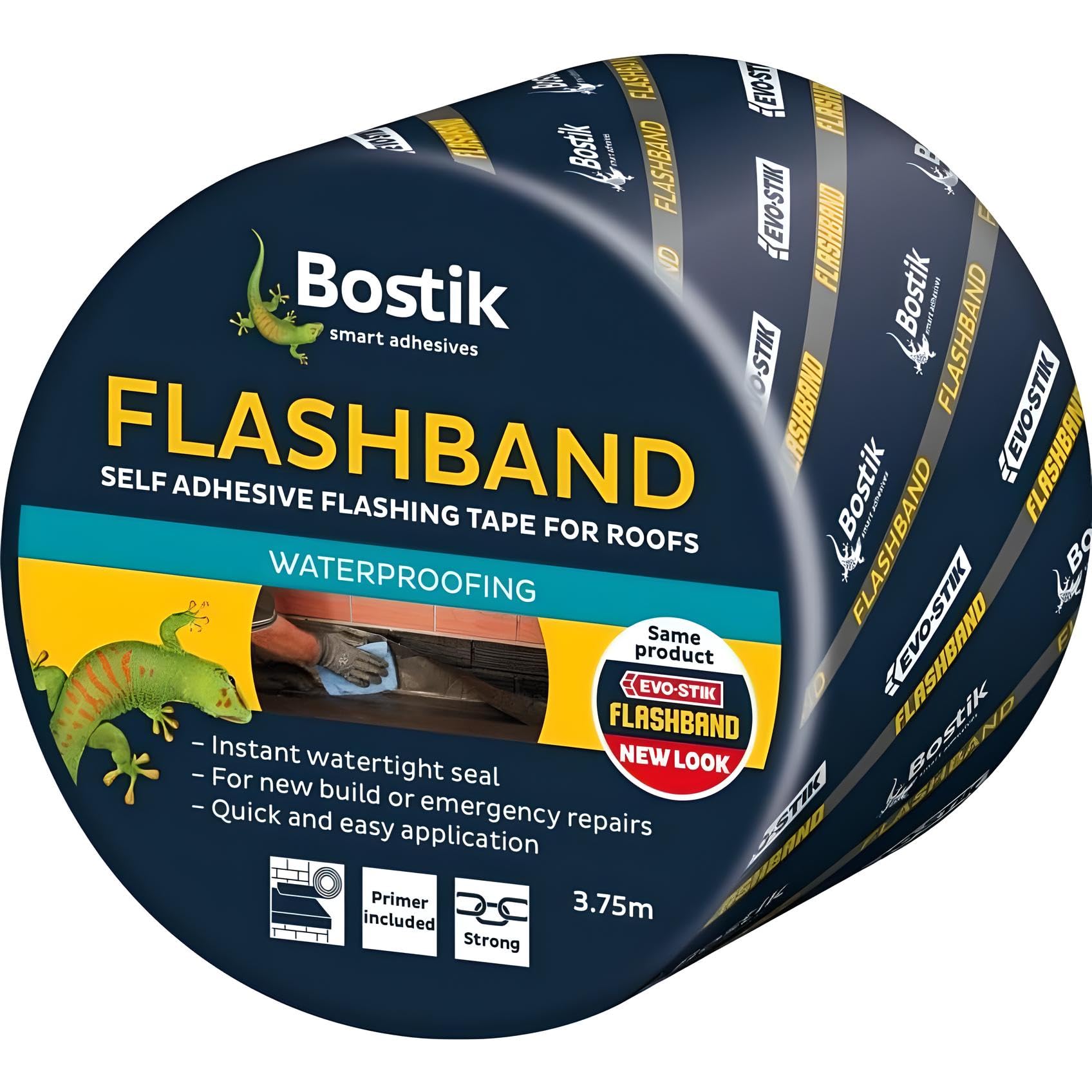 AMKBostik Flash Band with Primer Flashing Tape Grey 3.75m x 75mm Self Adhesive for Roofs New Build Or Emergency Repair Application Water Tight Seal Strong Hold