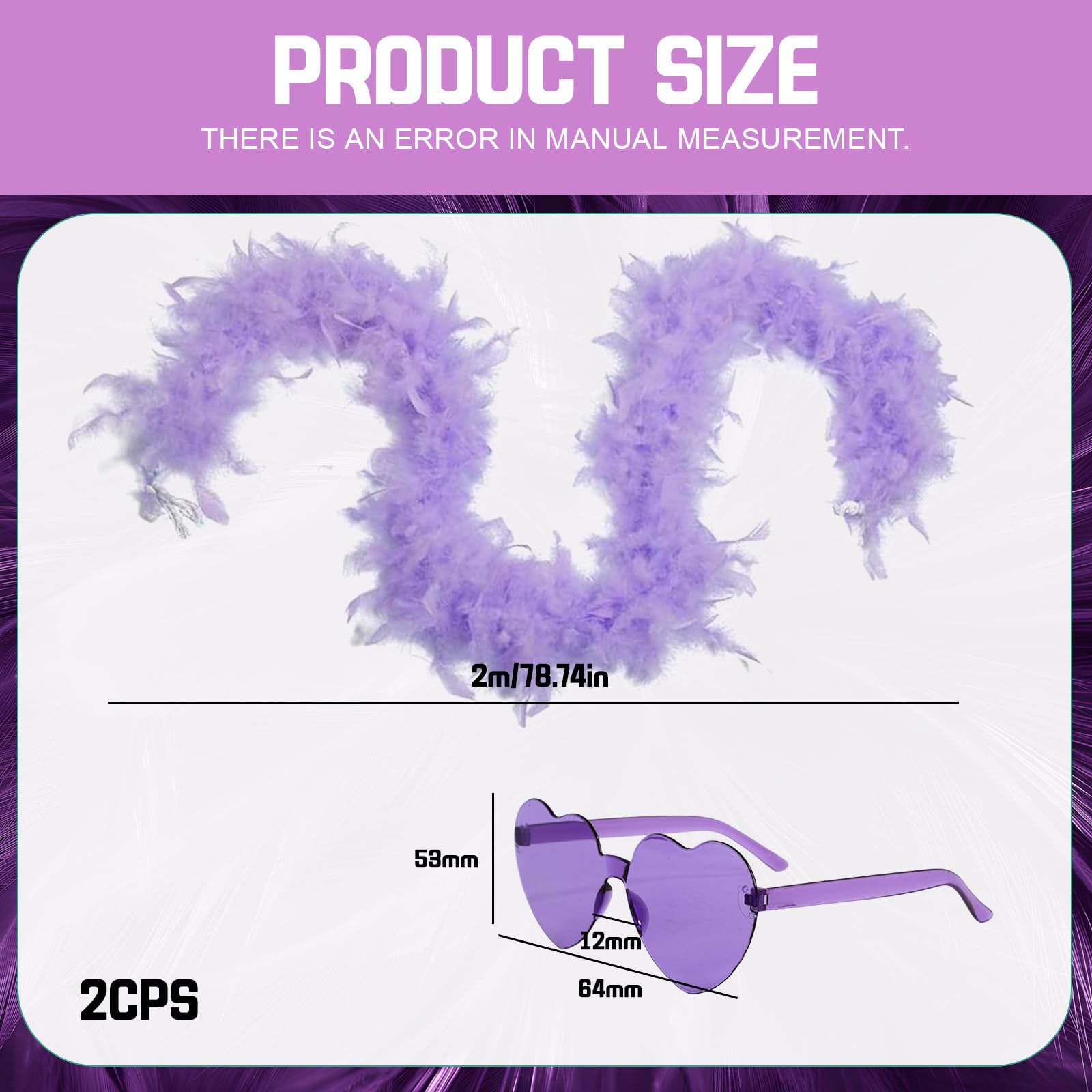 PonFxp Feather Boa, Feather Boas Multipack, 1 Pcs Purple Feather Scarf And 1Pcs Heart Eyes - Image 2