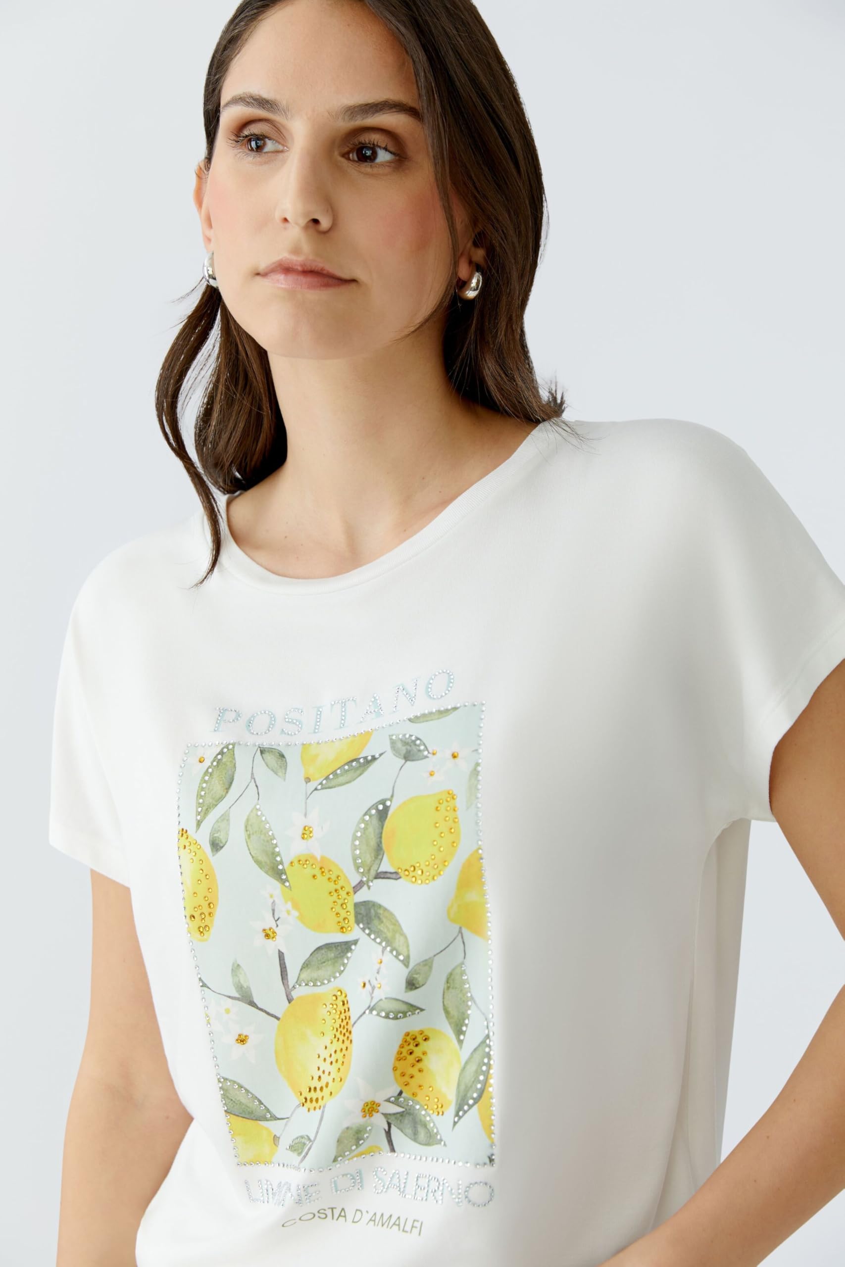 Oui Damen T-Shirt lässig geschnitten Platziertes Motiv