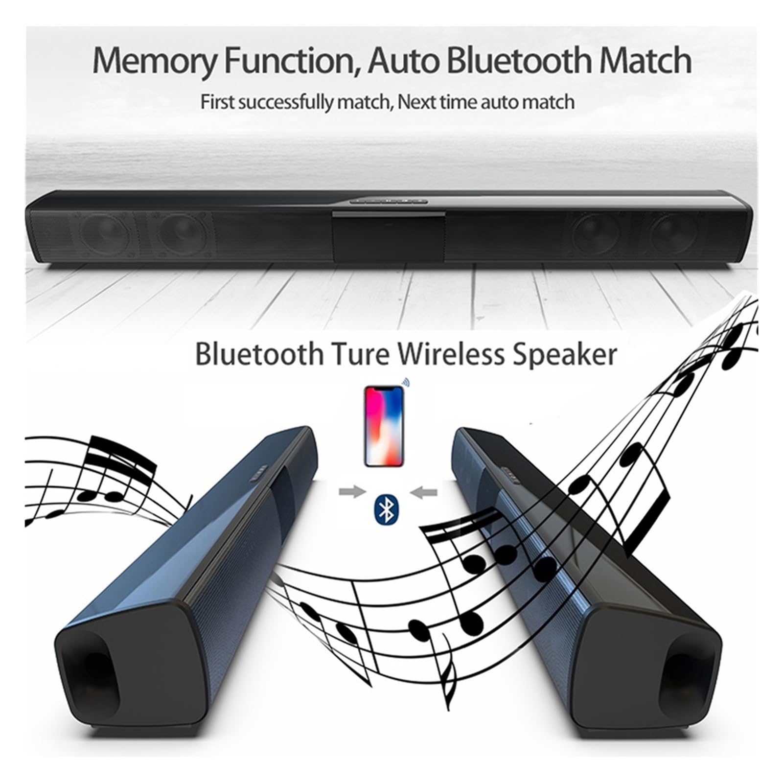 Głośnik Soundbar O Mocy 40 W Z Bezprzewodowym Bluetooth 5.0, Dźwięk Przestrzenny Hi-Fi 3D, Obsługa Telewizora, Kina Domowego, Pilotem Wszechstronne MożLiwośCi PodłąCzenia(BS-28B)