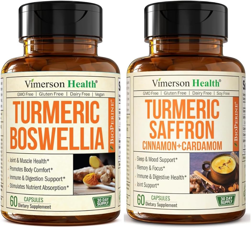 Turmeric Boswellia & Saffron Mood Support Bundle – Natural Joint, Emotional & Digestive Wellness with Turmeric Curcumin, Boswellia Serrata, Saffron Extract, and BioPerine