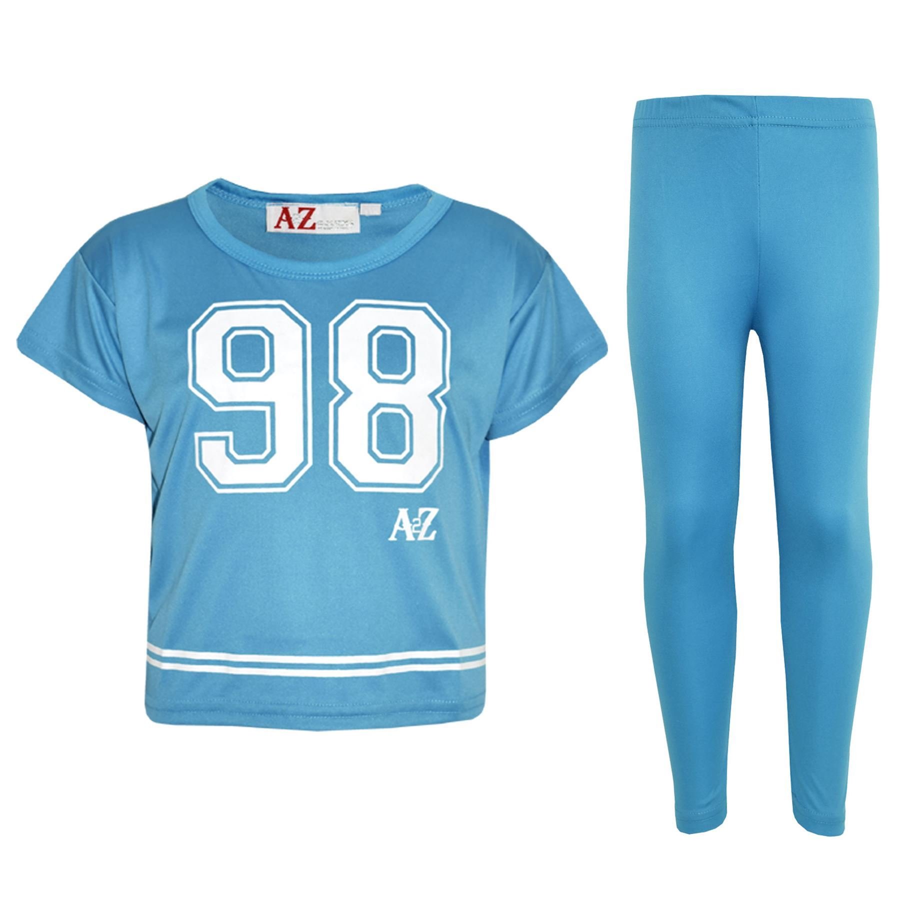 A2z 4 Kids Girls Turquoise 98 Stylish Crop Top Legging Set Soft Stretchy Trendy Lightweight Casual Clothing Sets - New Crop Top 98 Legging Turq 13