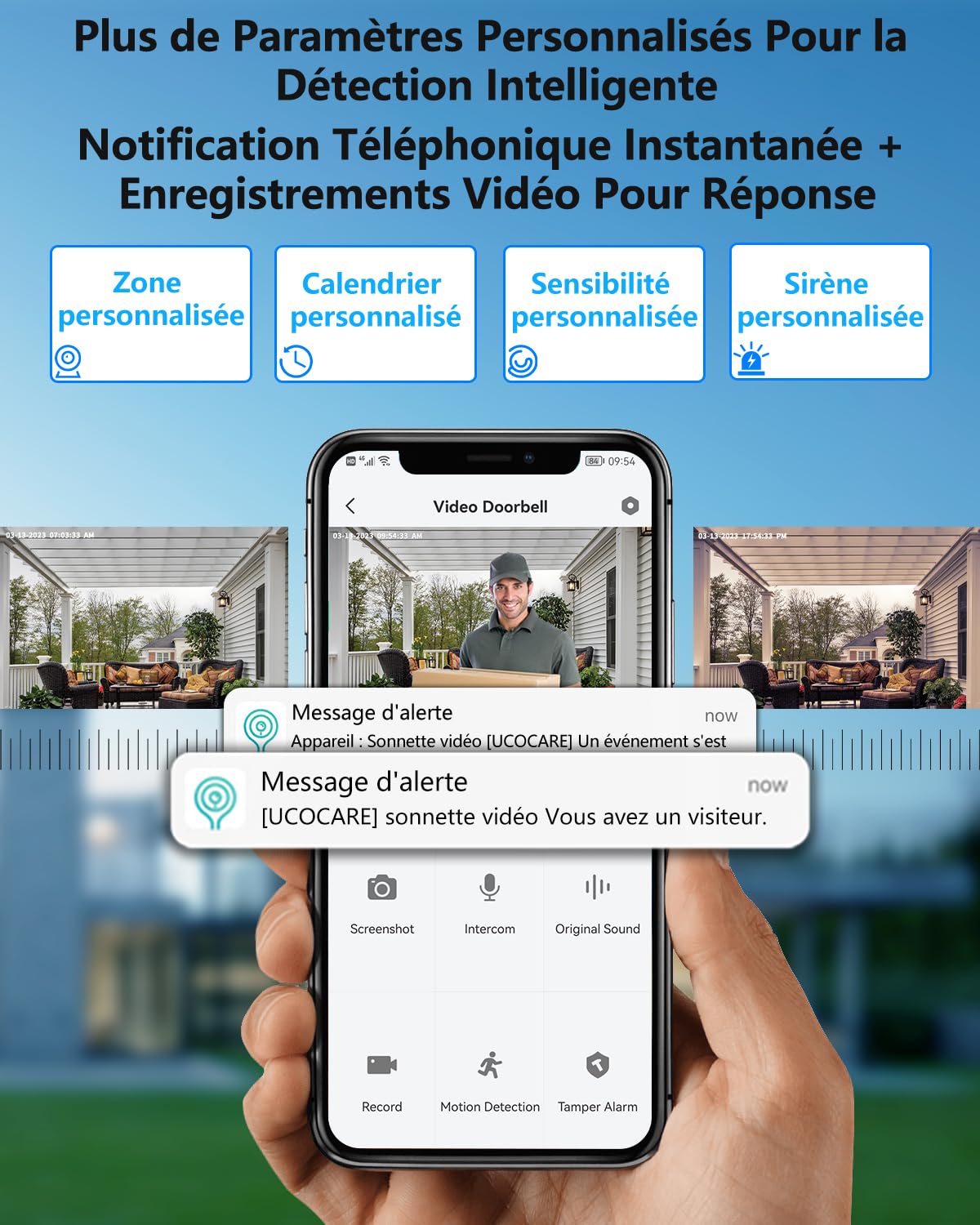 UCOCARE Sonnette sans Fil avec Camera, 2K/4MP Sonnette sans Fil Exterieur Etanche, Détection Humaine PIR, Vision Nocturne Couleur, IP67 Étanche, Supporte Le Stockage Cloud (Carillon de Batterie)