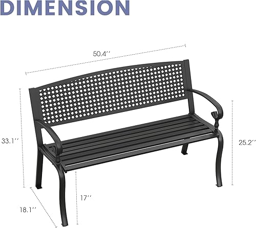 Miniatura 2 de VICLLAX Banco de jardín para exteriores, banco de metal de 47 pulgadas, marco de acero con respaldo de listones y asiento para porche, césped,