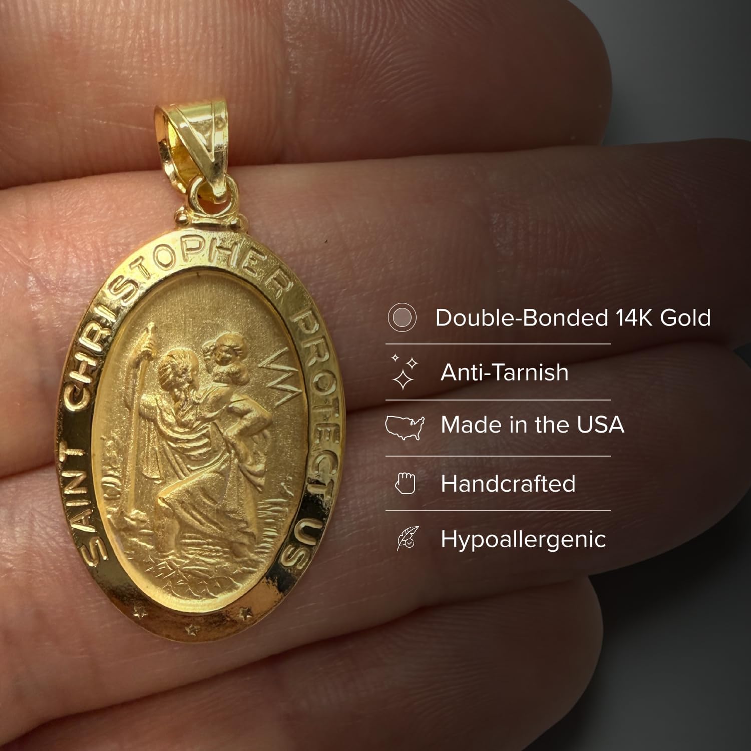 Cross+Crown Premium 14K Yellow Gold Saint Christopher Pendant, Durable Double-Bonded 14K Pendant for Necklace, Women & Mens Gold St Christopher Medal for Necklace with Premium Jewelry Box, Handcrafted Religious Jewelry in the USA - Image 2