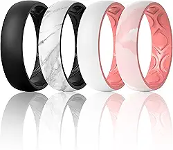 Alianças de casamento de silicone para mulheres, respirável, 2 camadas, 5,5 mm de largura, 1,5 mm de espessura, pacote com 1/4 variado