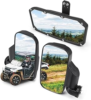 KEMIMOTO UTV Side Mirrors And Center Mirror Set Compatible With Polaris Ranger 500 570 900 1000 XP w/Pro-Fit Profiled Tube UTV Rearview Mirrors Rear View Mirror Accessories