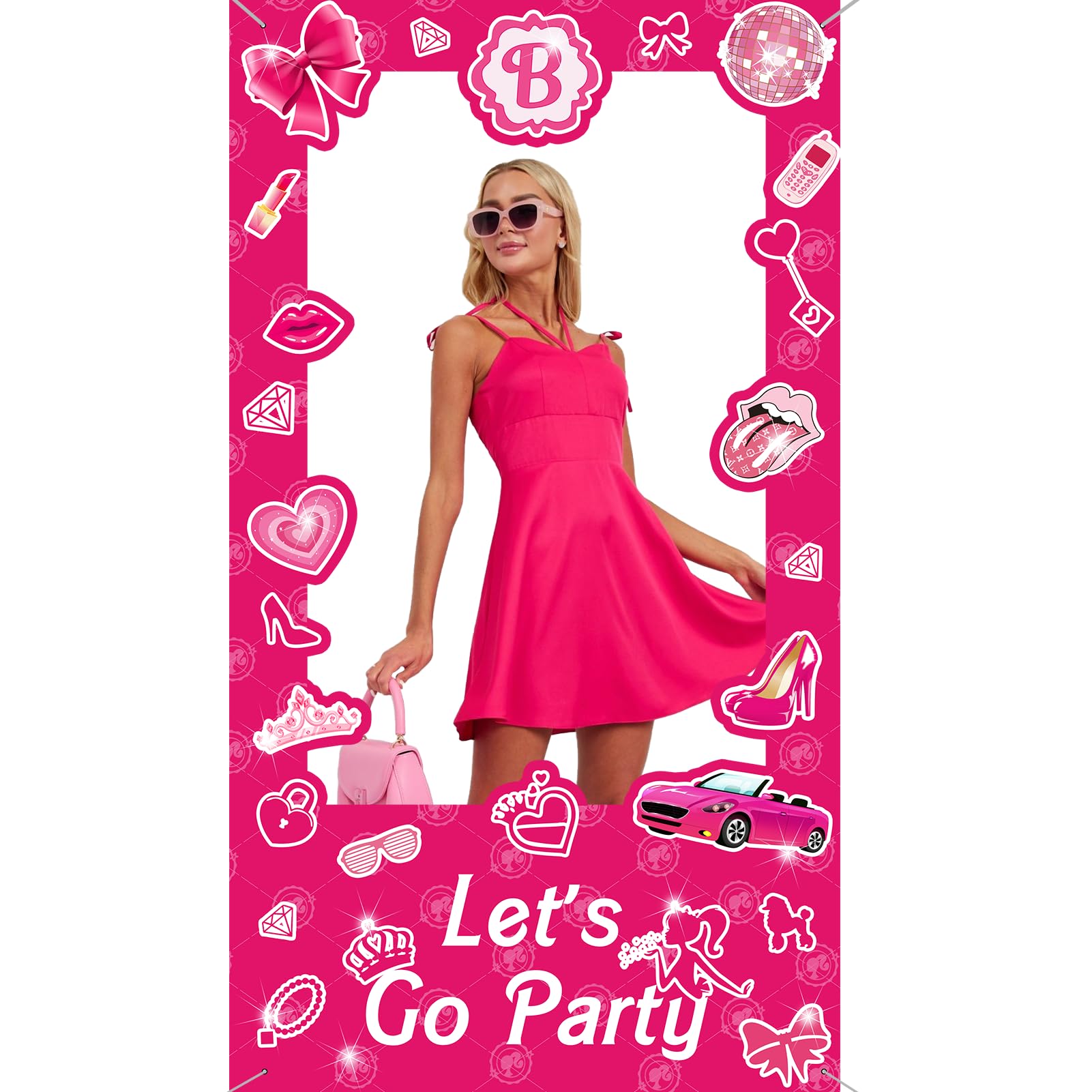 Hot Pink Girls Photo Booth Props Decorations，Princess Doll Theme Decor for Girl Birthday Party Bachelorette Party Wedding Party Bridal Party Shower Anniversary Themed Party Supplies