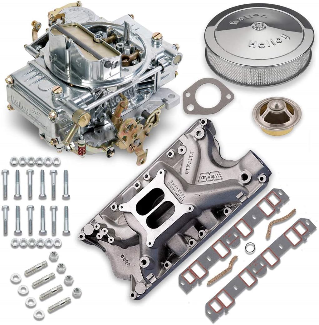 NEW HOLLEY CLASSIC CARBURETOR & WEIAND STEALTH INTAKE MANIFOLD COMBO,600 CFM