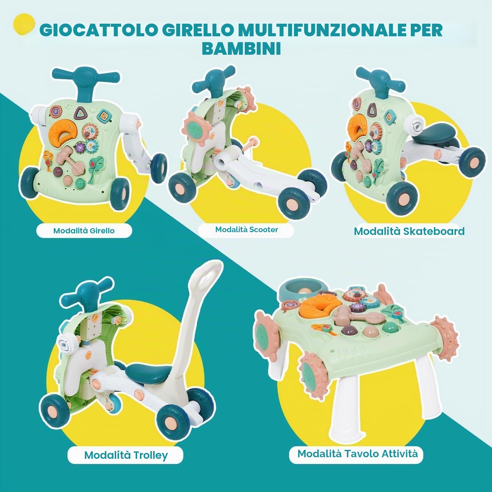 girello per bambini 6in1 carrellino primi passi Carrello ruote frenate montessori Gioco Primi Passi per Bambini con Centro Attività per bambina maschio