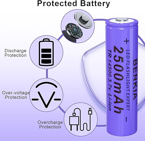 Miniatura 4 de Batería 14500 3.7 V Li-ion Recargable Paquete de 4 Baterías de Botón 14500 Batería Recargable 2500mAh 3.7 Volt Baterías para linterna, juguetes, etc