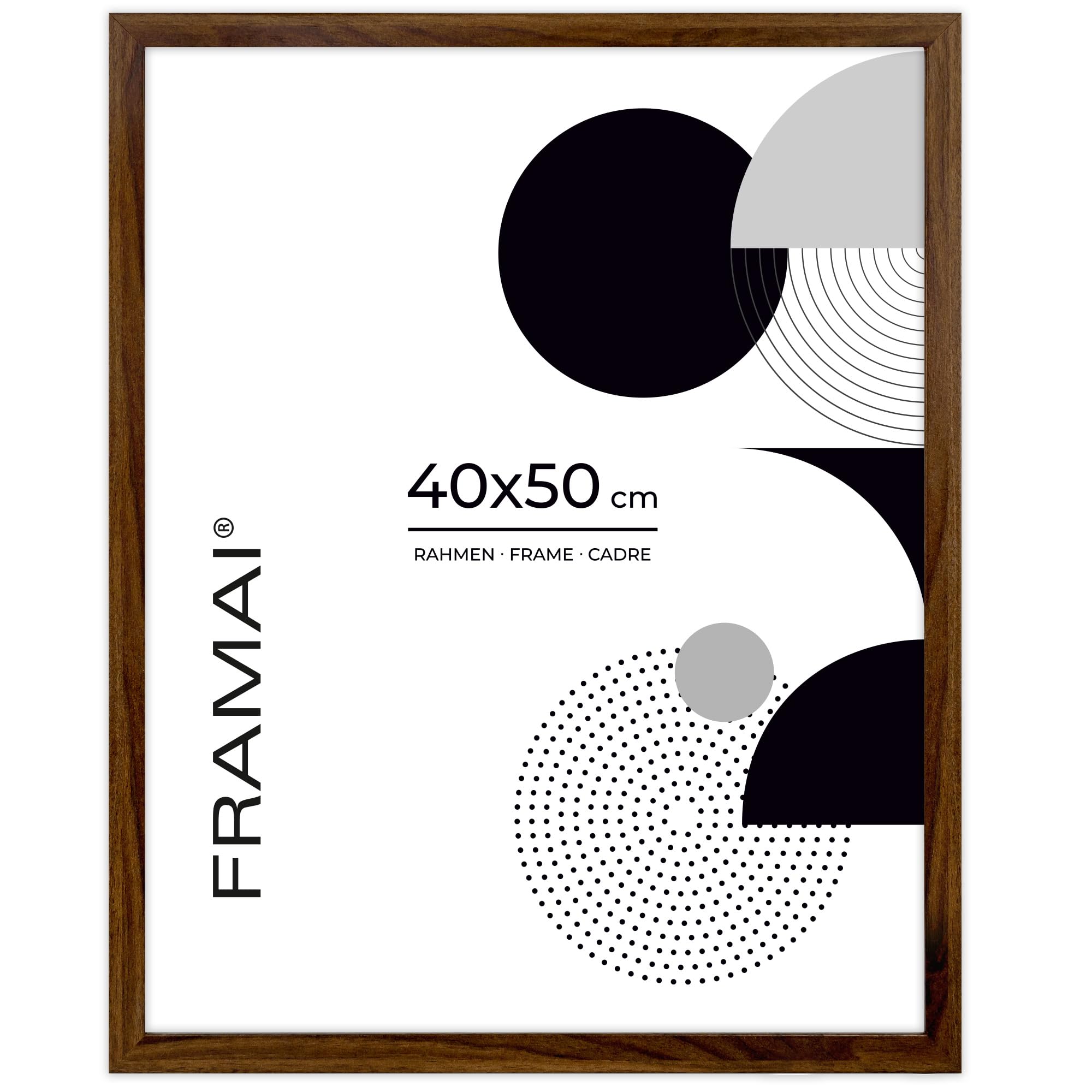 FRAMAI® Bilderrahmen 40x50 cm Braun MDF Umweltfreundlichem Rahmen mit Bruchsicheren Plexi, Aufhänger und Aufsteller
