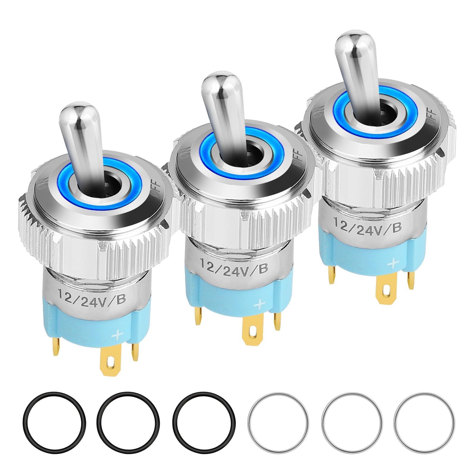 Linkstyle Przełącznik LED 12V, Wodoodporny SPST 20A ON/OFF z Niebieskim Podświetleniem do Samochodów Marine RV, 3Szt